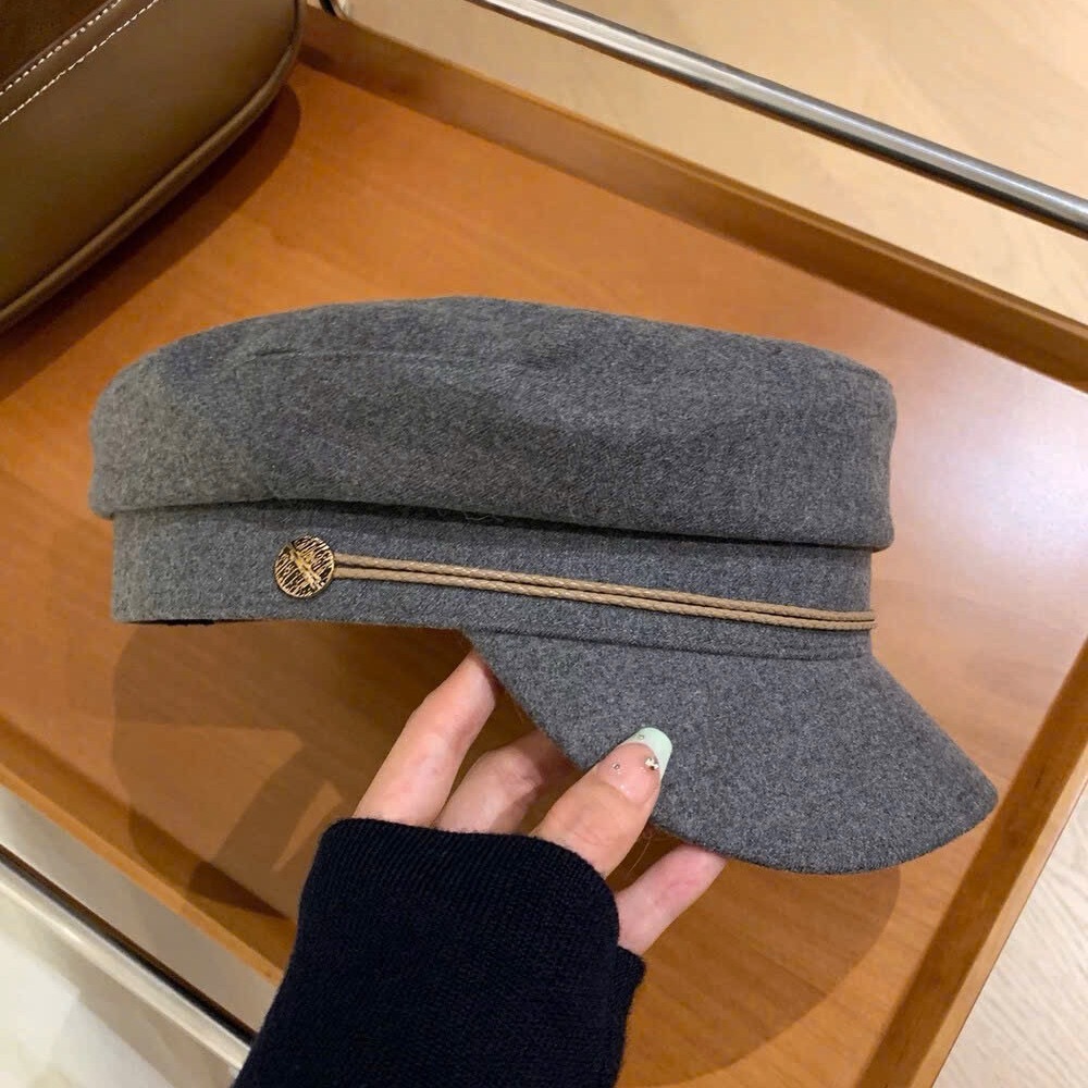 Gray Wool Cap with Gold Accent